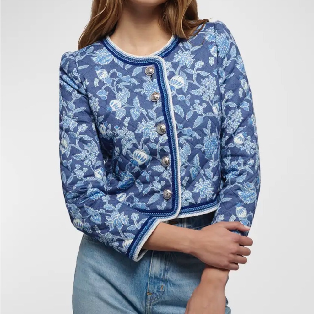 Derek Lam 10 Crosby Blue Floral Quilted Jacket (Size 0)